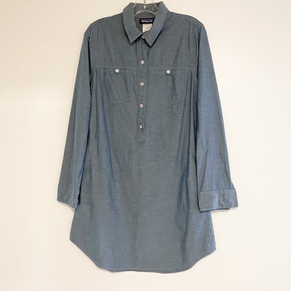 Patagonia Chambray Shirt Dress Long Sleeve Sz 10 - Picture 2 of 6